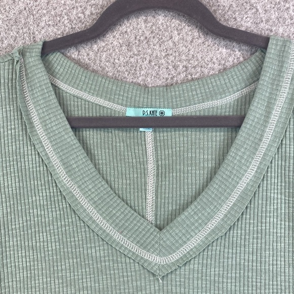 P.S. Kate sage green waffle knit thermal top 3X dolman sleeve raw edges - Picture 3 of 9